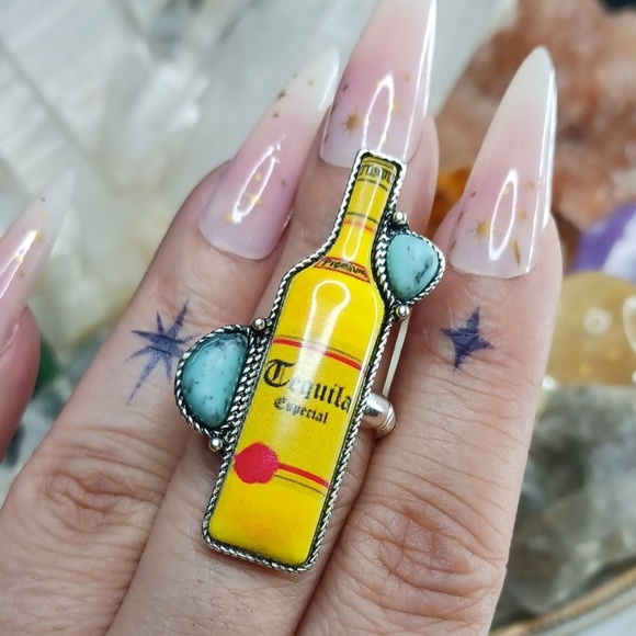 2/$30🌵 Tequila Especial Silver Turquoise Stone Adjustable Alcohol Southwestern - Picture 5 of 15